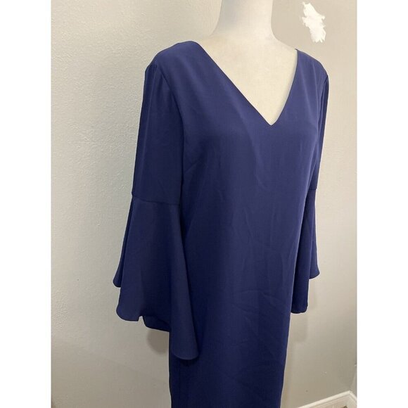 Trina Turk Nico Shift Dress Navy Blue Bell Sleeve Size Small - Picture 2 of 12